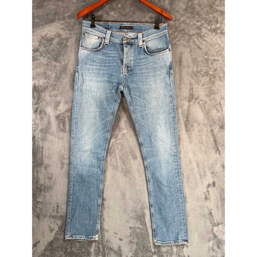Nudie Jeans Mens 32x32 (30x31) Grim Tim Salty Stone Light Wash Slim Straight